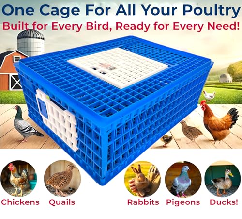 Poultry Carrier Crate 3 Doors with a Mess-Free Protective Pad, Durable Poultry Transport Cage for Chickens, Quail, Birds, Rabbits, Ducks