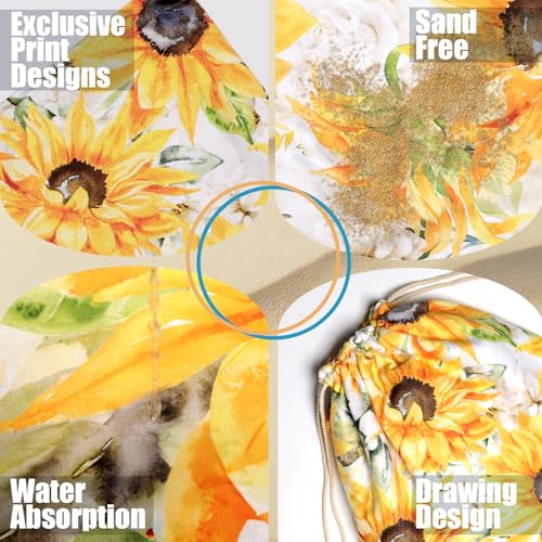 Sunflower Floral Beach Towel Bag - Summer Yellow Flowers 2 in 1 Travel Blanket Backpack for Women Holiday Picnic 63"x31.5" - color: Watercolor Sunflower Yellow