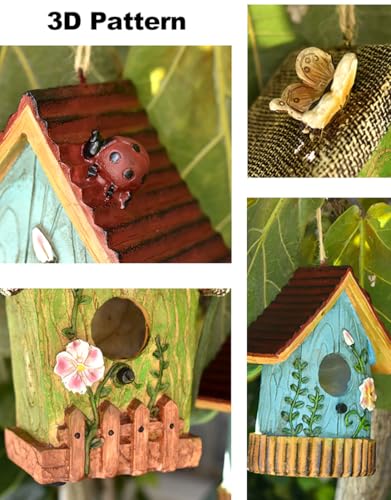 2 Pcs Hanging Bird Houses for Outside Bluebird Houses for Outside Swallows Wren Birdhouse Finch Nesting Box Patio Garden Deco