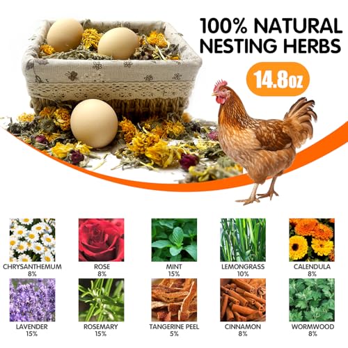 14.8 Oz Nesting Herbs for Chicken Coop - 10 Natural Dried Herbs for Chicken Coop Accessories, Hens Accessories and Must Haves for Bedding - for Chicken Coop Deodorizer Freshness Egg Production