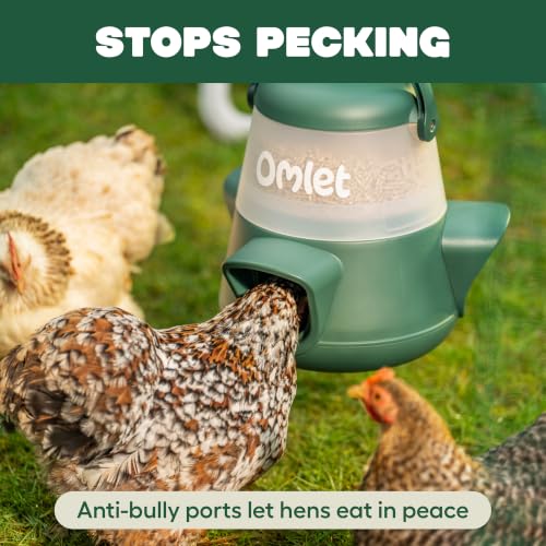 Omlet No Waste Chicken Feeder for Coop | Anti-Spill Poultry Feeder with 3 Feeding Ports | Hanging or Free Standing | Weatherproof | 6lb - size: 6lb