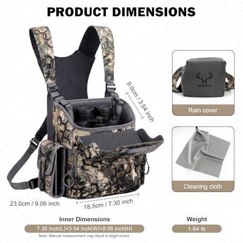 Binocular Harness Chest Pack: Bino Case with Rangefinder Pouch XL | Silent magnetic lid, one-handed access, removable pouches, rain cover, MOLLE webbing for Hunting Hiking Bird Watching - color: Camo, size: X-Large