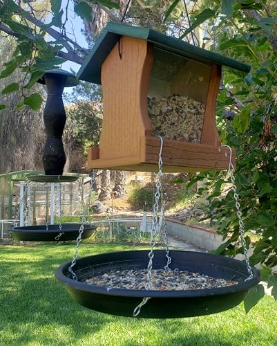 Bird Seed Catcher Tray and Platform Feeder with Adjustable Length Chains (12.5" Wide Black)