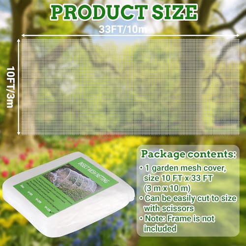 Ultra Fine 10'x33' Garden Netting,Pest Barrier & Bird Netting, Plant Mesh Net Row Cover for Garden,Greenhouse,Patio,Raised Beds, Protecting Vegetables, Flowers, Trees - size: 10'X33'
