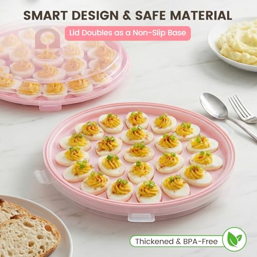 HANSGO Deviled Egg Containers with Lid, Deviled Egg Platter Carrier, Pink | Deviled Eggs Tray With 22 Slots for Party, Home Kitchen and Other Festival - color: Pink