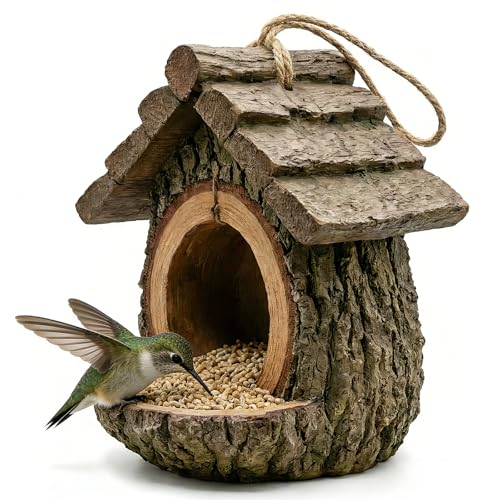 Mini Resin Treehouse Wild Bird Feeder, Hanging Bird Feeder | Waterproof Hanging Bird Feeders for Outdoors, Open Design Garden Yard Sculpture & Country Decor