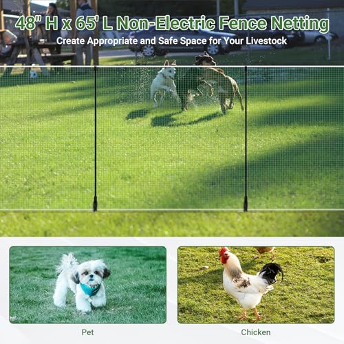 Temporary Fence with Posts 4' x 65' Suitable for Backyard, Garden | Boundary Chicken Fence with Double Spiked Fiberglass Posts & Windbreak Rope, Portable Non Electric Fence Netting - size: 4' x 65'