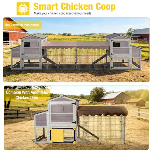 Aivituvin Chicken Coop with Wheels Mobile Hen House Poultry Cage for 2-4 Chickens with Metal Run and Nesting Box 79" L - color: Grey, size: 81.9"L x 28.9"W x 43.6"H