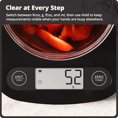 Greater Goods Food Scale, Slim & Compact Build, 1g Precision (Matte Black) | Digital Kitchen Scale for Cooking, Meal Prep & Portion Control, Tare, Auto Shut-Off, g/oz/lb/ml Conversion & Calorie Tracking - color: Matte Black