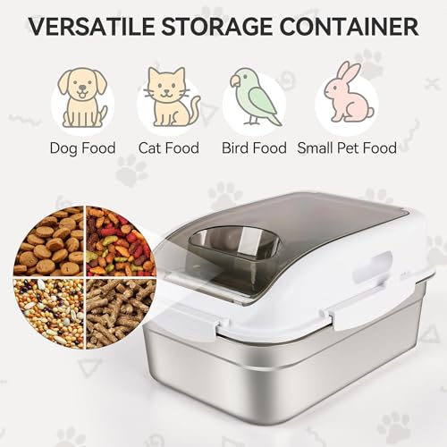 ALL FOR PAWS Stainless Steel Pet Food Storage Container with Airtight Lid & Scoop, 304 Stainless Metal Storage Bin for Small Dog Food&Treats, Cat Food, Bird Seed, Up to 11 Lbs,Keep Fresh,Easy to Clean