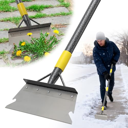 Floor Scraper Long Handle - Weed Scraper Tool,Multifunctional Garden Cleaning Flat Shovel,Heavy Duty Metal Sharp Blade for Lawn Edging,Sidewalk Weeding,Driveway Steps Snow Shovel Ice Removal 60" - size: 60"