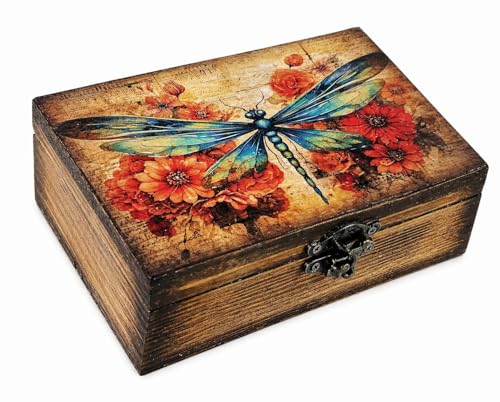 RK Collections Wooden Trinket Jewelry Boxes (Dragonfly) Vintage Woodem Prayer Box for Religious Gift. Trinket case Holder (6.5 x 4.25 x 2.25 inches) - style: Dragonfly