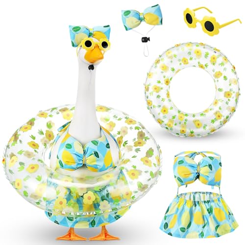 Bikini Porch Goose Outfits with Sunglasses and Swimming Tube for 23" Summer Goose Costume Garden Patio Statue Decor(Lemon) - style: Lemon