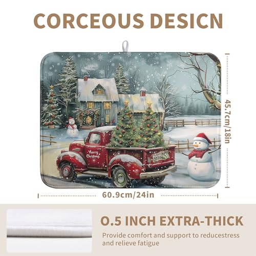 Christmas Red Truck Xmas Tree Snowman Dish Drying Mat for Kitchen Counter 18x24 Inch Winter Snowflake Vintage Absorbent Dish Pad Farmhouse Microfiber Dish Drainer Mats Christmas Kitchen Accessories - color: Christmas Dish Drying Mats-B, size: 18" x 24"