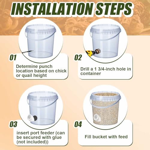 Teenyyou 20 Pack Quail Feeders No Waste Chicken Feeder Port DIY Chick Feed Saver Quail Supplies for Coturnix Small Poultry Farm Bucket Bin Container (1 Inch,White) - color: White, size: 1 Inch
