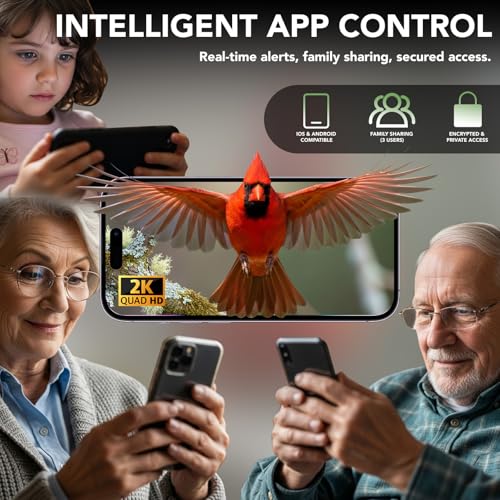 Smart Bird Feeder with Camera, Solar Powered 2K Video AI Identification | Instant Arrival Alerts, Night Vision, Weatherproof Outdoor Feeder With App Sharing For Bird Lovers