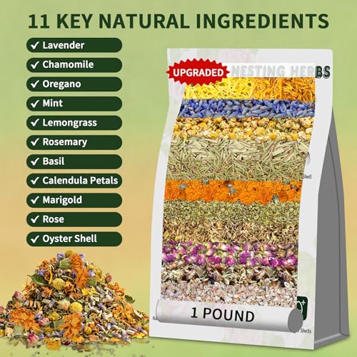 BGraceyy Chicken Nesting Herbs 16 oz – 11 Natural Dried Herb Blend with Marigold for Chicken Coop & Roost Refresh, Nesting Box & Dust Bath, Supports Natural Nesting Behavior - size: 16 ounce