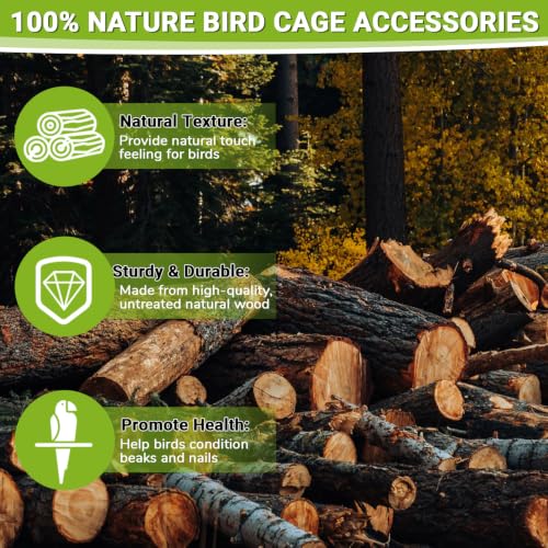 8 Pack Natural Wood Bird Perches for Cage, Wooden Parrot Perch | Wooden Parrot Stand Platforms, Hardwood Branches, Climbing & Chew Toy for Bird Cage Accessories, Ideal for Parakeets, Budgies - size: Medium Size-8 Pack