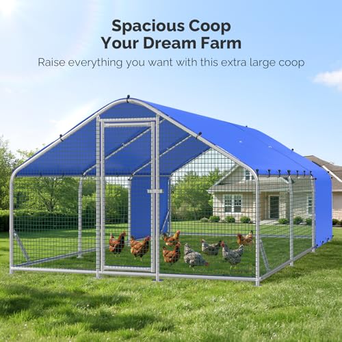 Sino Luban Metal Large Chicken Coop Run with Small Mesh Hardware Cloth for 30 Chickens/Ducks, Chicken Runs for Yard with Waterproof Cover, Chicken Enclosure Pen Outdoor, Walk-in Poultry Cage