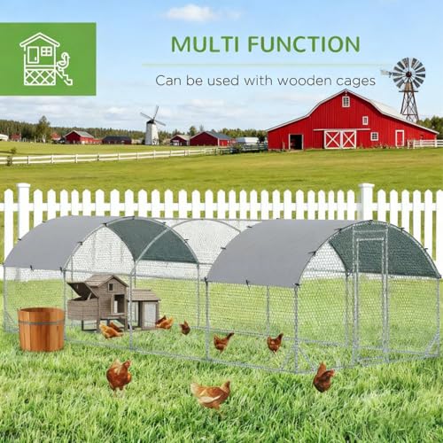 Large Metal Chicken Coop, Walk-in Chicken Run with Cover for Outdoor Yard & Farm, Poultry Cage Pen Hen House for Chickens, Ducks & Rabbits, 24.9 FT x 9.2 FT x 6.5 FT, Silver - size: 24.9 FT x 9.2 FT x 6.5 FT