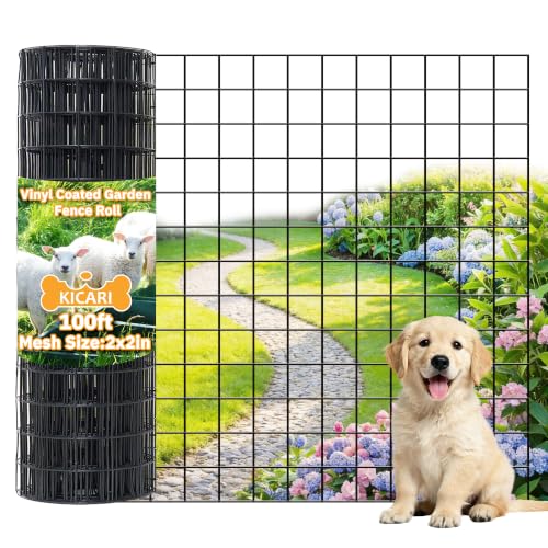 PVC Coated Welded Wire Fencing,2"x2" 14GA Coated (16GA Bare),72inch H x 100ft L Garden Wire Fence Roll,2/3/4/5/6ft Tall x 100 ft Long Vinyl Coating Metal Wire Mesh for Yard,Farm,Dog,Vegetable - color: Black, size: 14GA 2x2 72"x100'