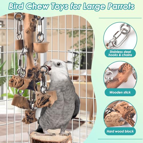 DBNESS Bird Toys for Parrot, Durable Stainless Steel Large Birds Chew Toy, Hanging Detachable Natural Hardwood Blocks for Medim to Large Eclectus, African Greys, Amazon Parrot, Cockatoo - style: Vertical String