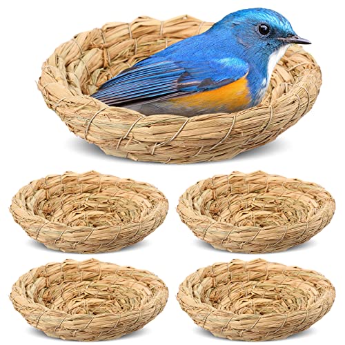 Patelai 4 Pcs Bird Nest Handmade Woven Flat Base Dove Bird House Breeding Nest Small Animal Cage Accessories for Pigeon Parrot Budgie Parakeet Cockatiel Hamster Gerbil Pig(3.54-4.72 Inch) - size: 3.54-4.72 Inch