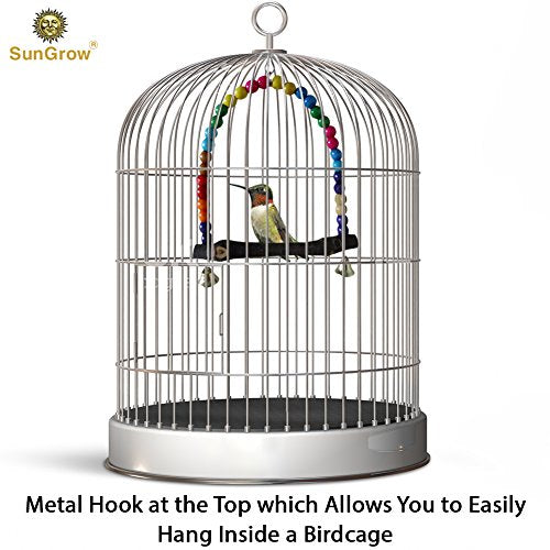 SunGrow Colorful Finch Swing Toy with Bells, Wooden Perch Stand for Canary, Lovebird & Budgie, 8.5x6 Inches, Sturdy Rocking Gym, Small Bird Cage Accessories to Balance, Exercise & Training