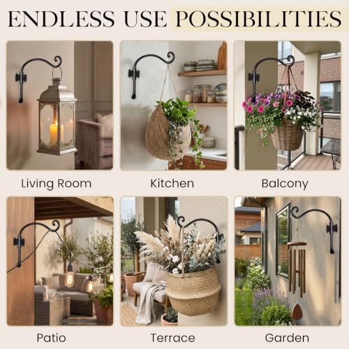 Plant Hangers Outdoor or Indoor Heavy Duty Wall Bracket Hooks | Wrought Iron Metal Hanger Indoor Hook for Hanging Plants Baskets Lanterns Bird Feeders - 2 Pack (Black Axe-Shape Hooks 10") - size: 10 Inch, style: Axe Hooks