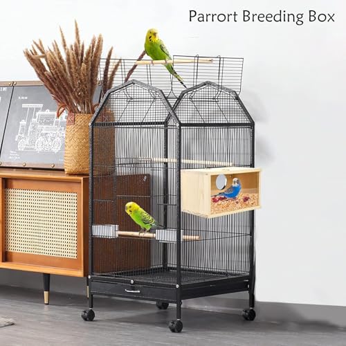 Parrot Nesting Box Cockatiel Nesting Box Bird Breeding Box House Handcrafted Wooden Acrylic Transparent Bird Box with Detachable Wooden Board for Parakeets Cockatiel Budgie Conure Parrot S - size: S(9.1"X5.7"X5.7")