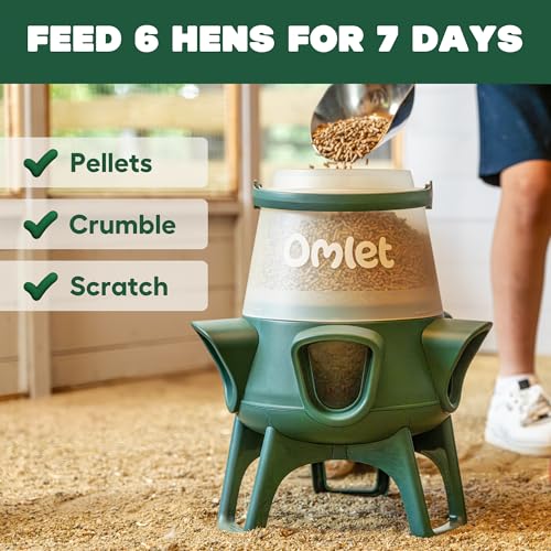 Omlet No Waste Chicken Feeder for Coop | 12lb Anti-Spill Poultry Feeder with 5 Feeding Ports | Feeds 6 Hens for 7 Days | Hanging or Free Standing | Weatherproof - size: 12lb