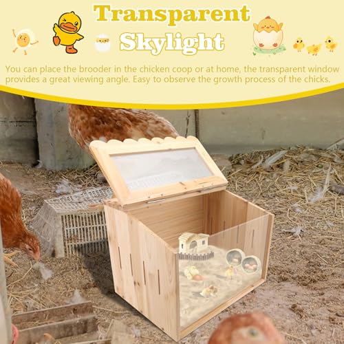 Chicken Brooder Box,Large Size, 15.74"x11.81"x 11.81", Wooden Brooder Box for Chicks, Animal Playpen with Top for Chickens for Chicks, Hamsters, Turtles, Reptiles