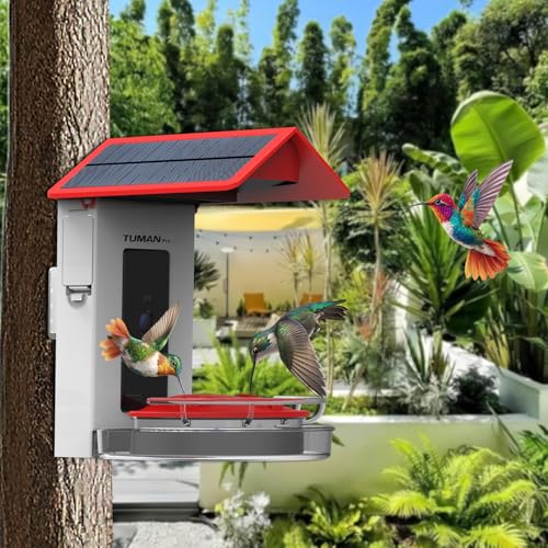 Solar Smart Hummingbird Feeder 1080P Camera 2.4Ghz Wi Fi | AI Bird Recognition Leak Proof Hanging Design Wide View Lens Ideal for Outdoor Garden Bird Watching Observation