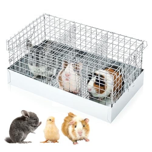 DoubleFill 18 x 10 x 8 in 3 Hole Folding Guinea Pig Chinchilla Transport Cage, Portable Cavy Bunny Carrier with Tray & Handles for Travel, Temporary Housing, Small Pet Habitat Animal Enclosure