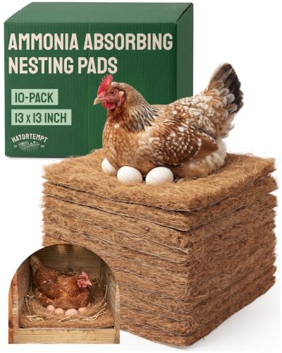 Hatortempt Chicken Nesting Pads for Chicken Coop, 13"x13" 10-Pack Bedding | Ammonia Absorbing Coconut Coir - Reduce Box Odors - Tear-Resistant Chicken Supplies - Trimmable Nest Liners for Laying Hens