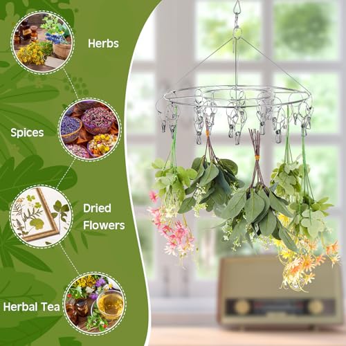 4 Pcs Hanging Drying Rack for Herb Macrame Flower with Stainless Clip Dryer Hook for Drying Herb Air Plants Spices Flower Hydroponic Plant Ready to Use with Ceiling Hook(Round) - style: Round