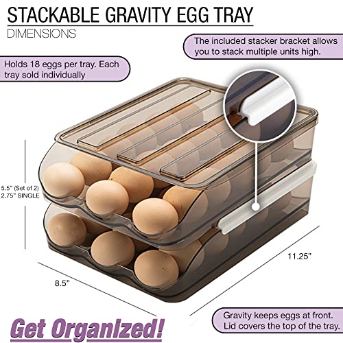 Stackable Acrylic Gravity Egg Tray Holder for Fridge - Food-Safe PET Refrigerator Storage Bin for Eggs (Brown, Single Tray)