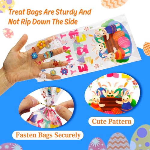 Easter Treat Bags, 100PCS Easter Cellophane Treat Bags Gift Candy Cookie Snack Bag Cellophane Bag for Goodies with Twist Ties Eggs Bunny Clear Cello Treats for Easters Spring Party Favors Supplies - color: Easter, size: 1 count (Pack of 100)
