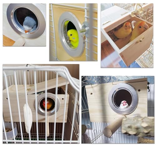 JSLZF Bird Nest, Parakeet Nest Box, Bird Breeding Box with Perch, Wood Budgie Nest Box for Bird, Parrot, Lovebirds, Parrotlet, Finch, Sparrow 7.8” x 4.7” x 4.7”