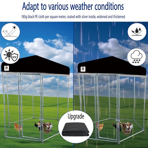 Hexagonal Metal Chicken coop with Cover for Yard, 6x6x7.5ft Large Chicken Run for 4-6 Chickens, Walk-in and Weatherproof Design Duck Pen, Thickened Black UV Protection Cover - size: 71.0"L x 90.0"W x 71.0"H