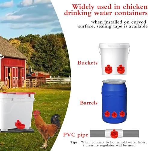 Heavy Duty 12-Pack Automatic Chicken Water Nipples with Cups, Horizontal Leak-Proof Waterer for Coop, Quail, Chicks, Turkeys, Peacocks, fits 5-Gallon Buckets & PVC Pipes