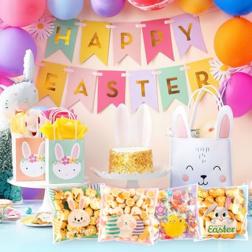 100 PCS Self Sealing Clear Easter Ziplock Bags, Easter Cellophane Treat Goodie Snack Party Favor Ziplock Cookie Bags Holiday Candy Bag Plastic Gift Bags for Gift Giving Wrap - color: 100 easter bags
