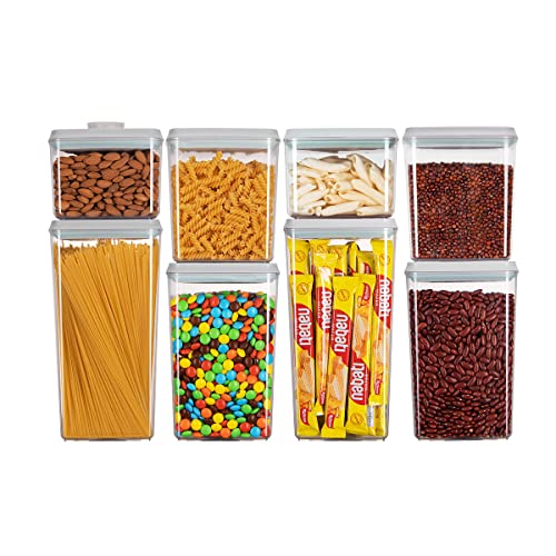 Food Storage Containers Pop Airtight Food Storage Containers with Lids for Kitchen Pantry Organizing Cereal Snack Flour Sugar Coffee Spaghetti Stackable - 8 Pcs (1.2, 2.0, 2.7, 3.3qt)*2 - color: 8 Pcs Set (1)