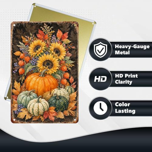 Watercolor Pumpkin Sunflower Autumn Leaves Tin Sign Rustic Fall Wall Art Decor for Living Room Kitchen Dining Room Porch and Entryway Wall Art Decor 12 * 8In - color: Vintage Thanksgiving Tin Sign 18, size: 20X30cm(12*8in)