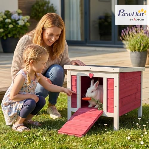 PawHut Small Wooden Rabbit Hutch Bunny Cage Guinea Pig Cage Duck House Dog House with Openable & Waterproof Roof, Red | Bunny Cage, Guinea Pig Cage, Duck House, Dog House, for Rabbits Chickens Ducks - color: Red