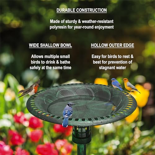 Westcharm 34 Inch Solar Powered LED Lighted Birdbath for Outdoors Yard Outside Outdoor Garden Decoration Pedestal Base Stand - Verdigris Green Polyresin Solar Bird Bath - color: Green, size: 34 Inch Tall