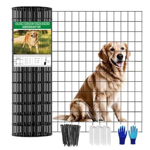 Welded Wire Fence 36inch x 50ft Roll,16 Gauge 2" x 3" Mesh Black | Rustproof Vinyl Coated Double-Layer Thick Wire, for Garden Fencing, Dog Fence, Chicken Wire Fencing, Yard & Pet Barrier