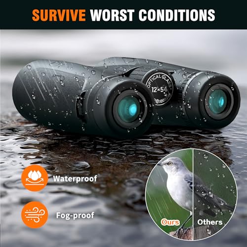 12x54 Binoculars for Adults High Powered - Large Eyepiece & Waterproof | BAK4 Prism, Clear Low Light Vision, Easy Focus, for Bird Watching, Wildlife, Cruise, Travel, Hunting, Outdoor Sports - size: 12x54