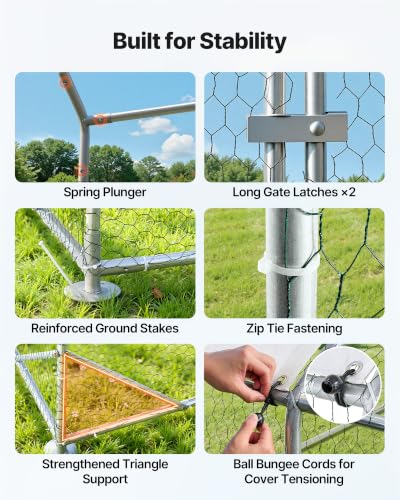 VEVOR Large Metal Chicken Coop,9.8 x 9.8 x 6.6 ft, Walk-in Chicken Run House with Waterproof Cover & Sturdy Frame, Spire Roof Poultry Cage Duck Pen for Rabbit Hen Goose Outdoor Backyard Farm Use - size: 118.1"L x 118.1"W x 78.7"H