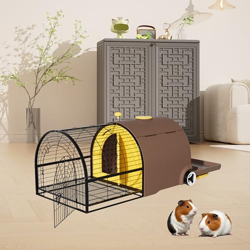 Durable Plastic Rabbit Hutch Bunny Cage Indoor Outdoor Guinea Pig Cage with Waterproof Shell, Easy Tray, Separable Hutch, Revolving Doors, Smooth Wheels